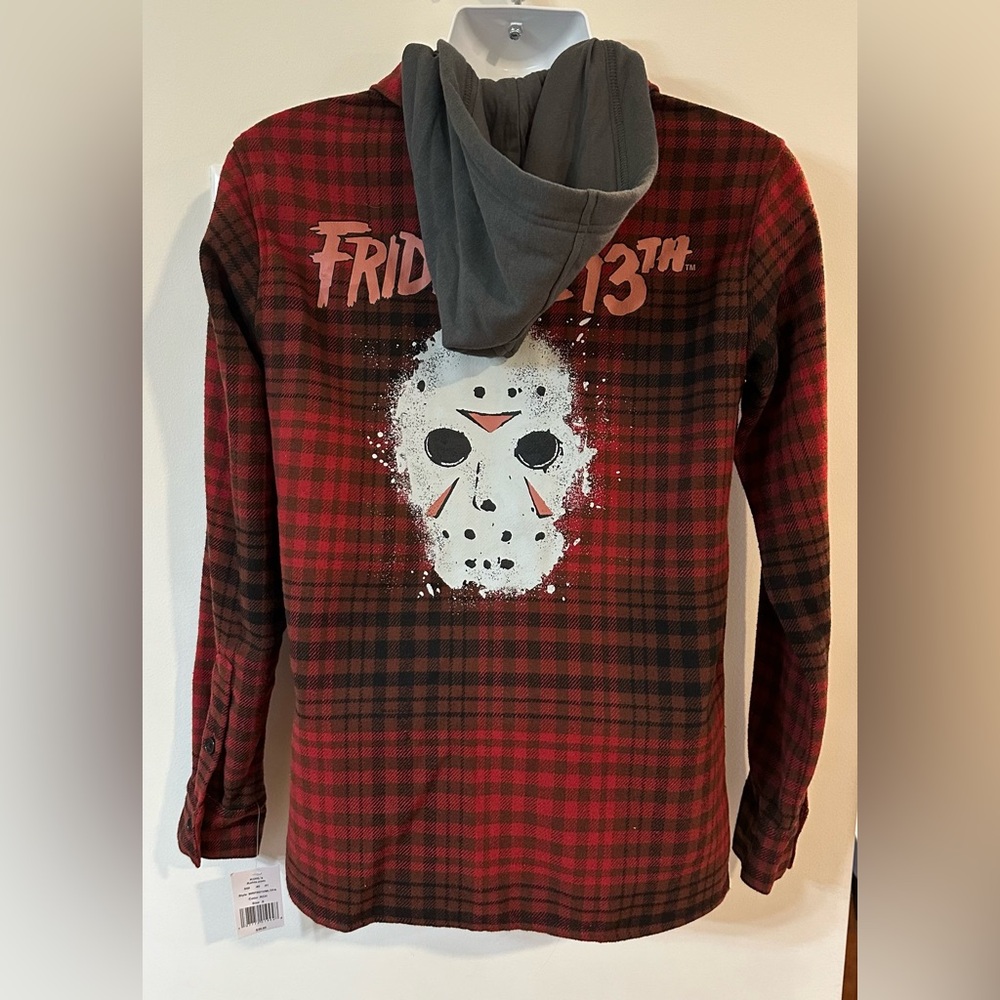 Friday The 13th Men’s Hooded Button Down Flannel NWT Size Small